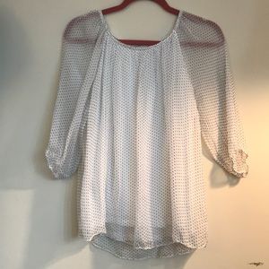 Soft, sheer polka dot 3/4 sleeve blouse 100% silk